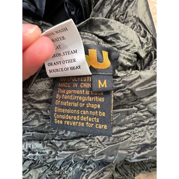 UBU Women's Reversible Zip Coat Stretchy Crinkle Jacket Olive Green Black Sz M - Picture 9 of 9